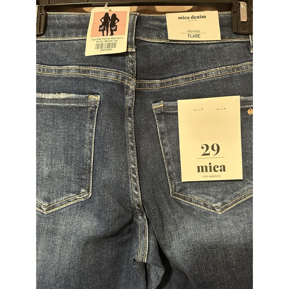 Mica Los Angeles Womens Blue Medium Wash Pockets Denim Flared Jeans Size 29 - Picture 4 of 5